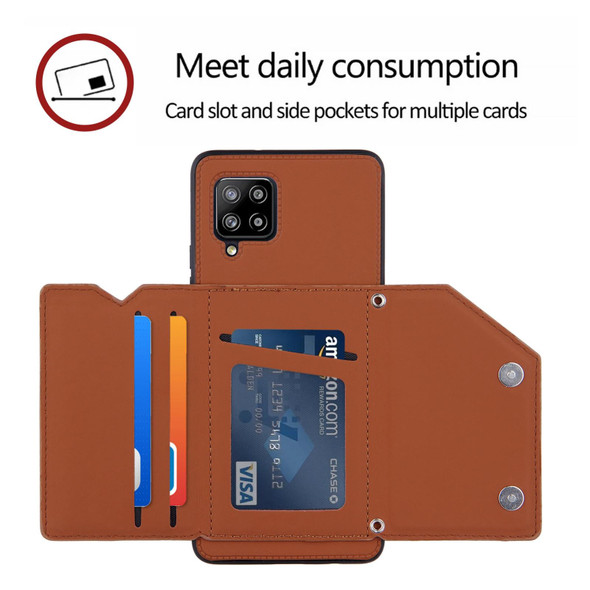 Samsung Galaxy A42 5G Skin Feel PU + TPU + PC Back Cover Shockproof Case with Card Slots & Holder & Photo Frame(Brown)