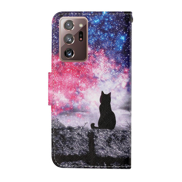 Samsung Galaxy Note20 Ultra Colored Drawing Pattern Horizontal Flip Leather Case with Holder & Card Slots & Wallet & Lanyard(Starry Cat)