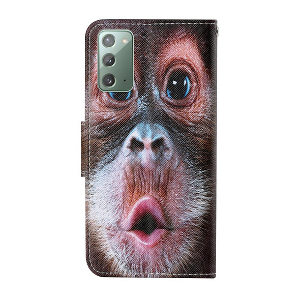 Samsung Galaxy Note20 Colored Drawing Pattern Horizontal Flip Leather Case with Holder & Card Slots & Wallet & Lanyard(Orangutan)