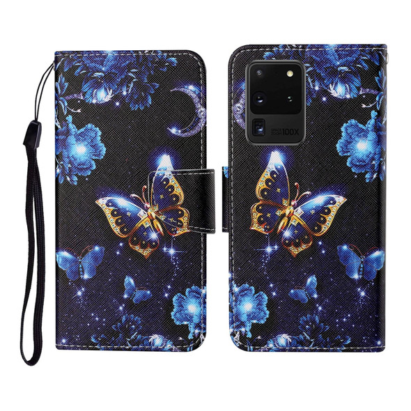 Samsung Galaxy S20 Ultra Colored Drawing Pattern Horizontal Flip Leather Case with Holder & Card Slots & Wallet & Lanyard(Moon Butterfly)