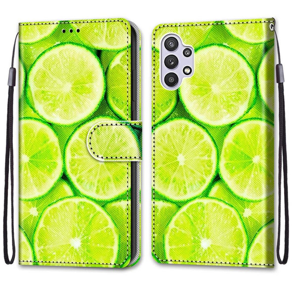 Samsung Galaxy A32 5G Coloured Drawing Cross Texture Horizontal Flip PU Leather Case with Holder & Card Slots & Wallet & Lanyard(Green Lemon)