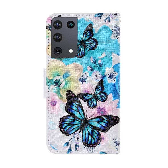 Samsung Galaxy S21 Ultra 5G Coloured Drawing Pattern Horizontal Flip PU Leather Case with Holder & Card Slots & Wallet & Lanyard(Purple Butterfly)