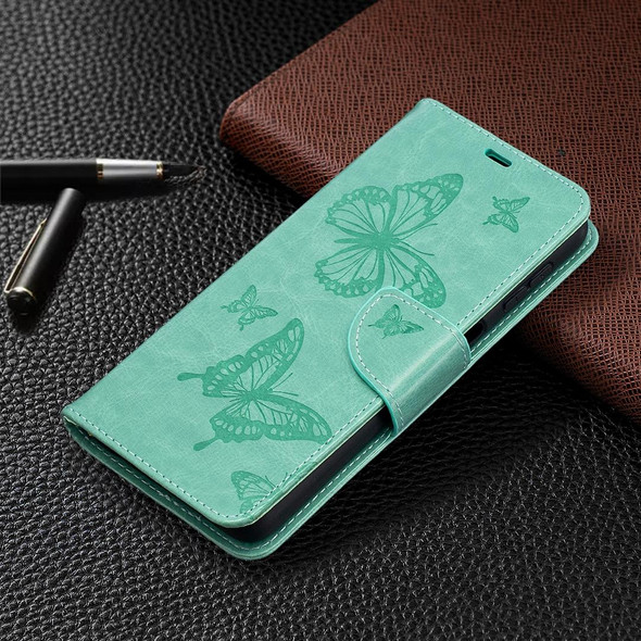 Samsung Galaxy A32 5G Embossing Two Butterflies Pattern Horizontal Flip PU Leather Case with Holder & Card Slot & Wallet & Lanyard(Green)