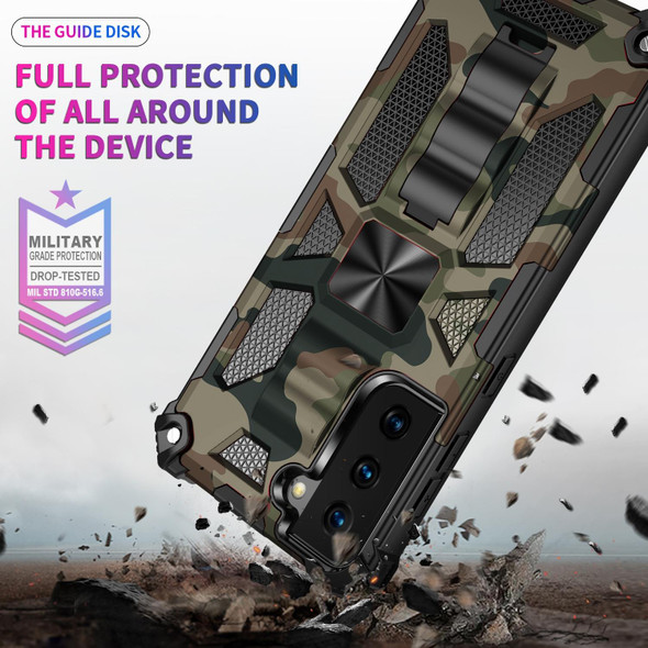 Samsung Galaxy S21+ 5G Camouflage Armor Shockproof TPU + PC Magnetic Protective Case with Holder(Army Green)
