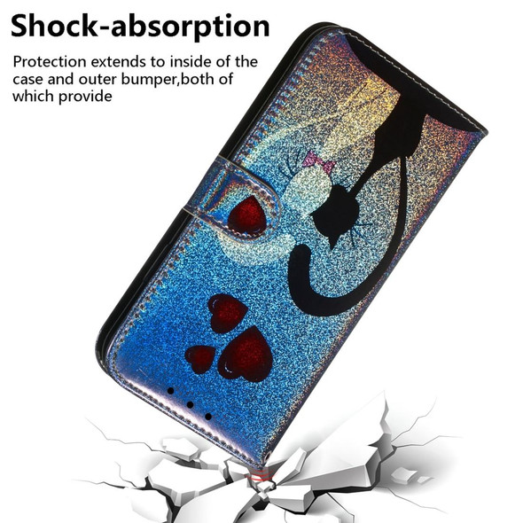 Colored Drawing Pattern Colorful Magnetic Buckle Horizontal Flip PU Leatherette Case with Holder & Card Slots & Wallet & Lanyard - Galaxy S10(Love Cat)