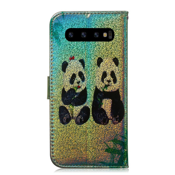 Colored Drawing Pattern Colorful Magnetic Buckle Horizontal Flip PU Leatherette Case with Holder & Card Slots & Wallet & Lanyard - Galaxy S10(Two Pandas)