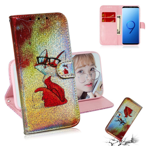 Colored Drawing Pattern Colorful Magnetic Buckle Horizontal Flip PU Leatherette Case with Holder & Card Slots & Wallet & Lanyard - Galaxy S9(Glasses Fox)