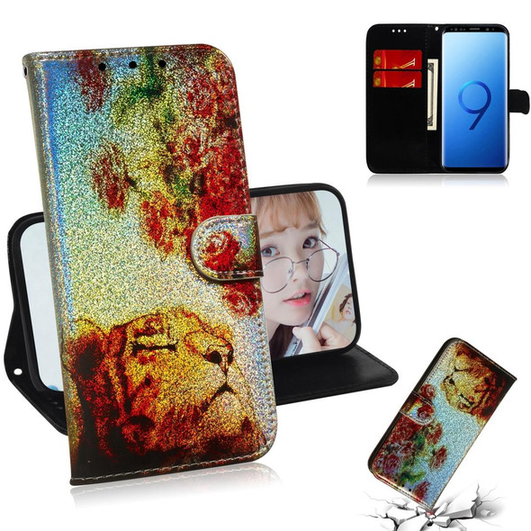 Colored Drawing Pattern Colorful Magnetic Buckle Horizontal Flip PU Leatherette Case with Holder & Card Slots & Wallet & Lanyard - Galaxy S9(Tiger Rose)