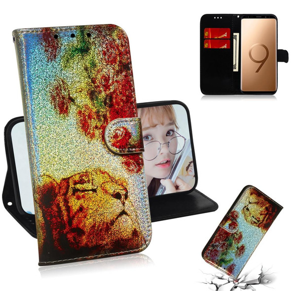 Colored Drawing Pattern Colorful Magnetic Buckle Horizontal Flip PU Leatherette Case with Holder & Card Slots & Wallet & Lanyard - Galaxy S9+(Tiger Rose)