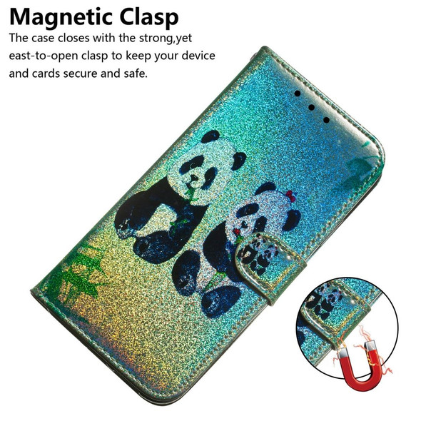 Colored Drawing Pattern Colorful Magnetic Buckle Horizontal Flip PU Leatherette Case with Holder & Card Slots & Wallet & Lanyard - Galaxy A50(Two Pandas)