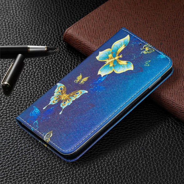 Samsung Galaxy S10e Colored Drawing Pattern Invisible Magnetic Horizontal Flip PU Leather Case with Holder & Card Slots & Wallet(Gold Butterflies)