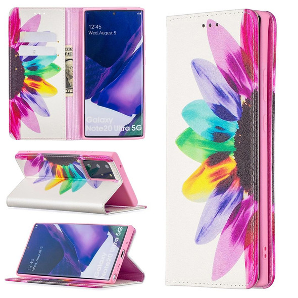 Samsung Galaxy Note20 Ultra Colored Drawing Pattern Invisible Magnetic Horizontal Flip PU Leather Case with Holder & Card Slots & Wallet(Sun Flower)