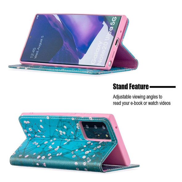 Samsung Galaxy Note20 Ultra Colored Drawing Pattern Invisible Magnetic Horizontal Flip PU Leather Case with Holder & Card Slots & Wallet(Plum Blossom)