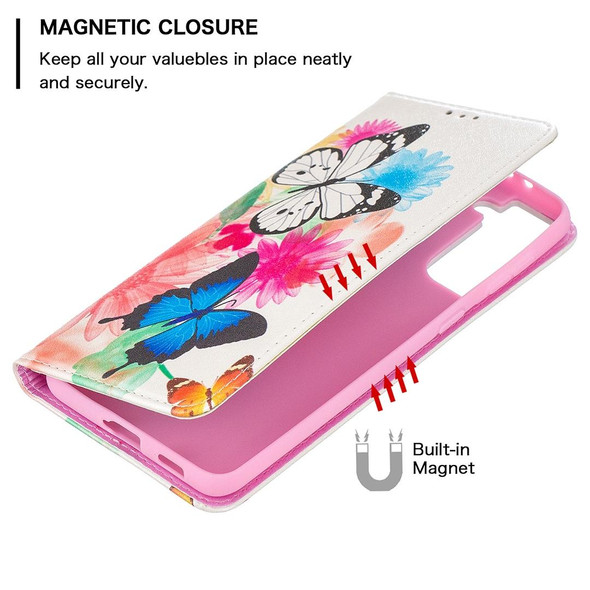 Samsung Galaxy S21+ 5G Colored Drawing Pattern Invisible Magnetic Horizontal Flip PU Leather Case with Holder & Card Slots & Wallet(Two Butterflies)