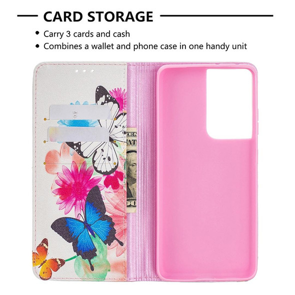 Samsung Galaxy S20 Ultra Colored Drawing Pattern Invisible Magnetic Horizontal Flip PU Leather Case with Holder & Card Slots & Wallet(Two Butterflies)