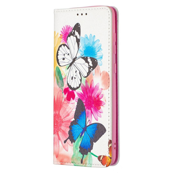 Samsung Galaxy A21s Colored Drawing Pattern Invisible Magnetic Horizontal Flip PU Leather Case with Holder & Card Slots & Wallet(Two Butterflies)