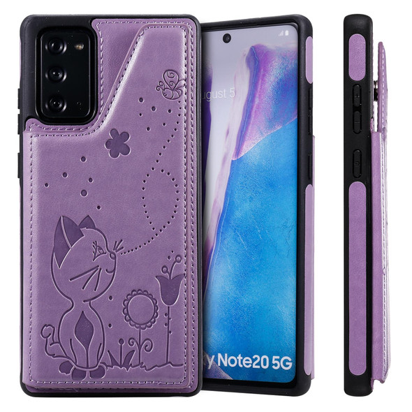 Cat Bee Embossing Pattern Shockproof Protective Case with Card Slots & Photo Frame - Samsung Galaxy Note20(Purple)