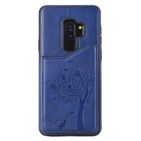 Galaxy S9+ Cat Tree Embossing Pattern Shockproof Protective Case with Card Slots & Photo Frame(Blue)