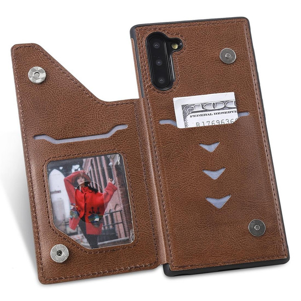 Galaxy Note 10 Cat Tree Embossing Pattern Shockproof Protective Case with Card Slots & Photo Frame(Brown)