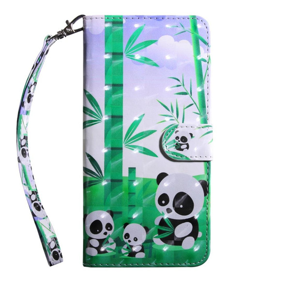 3D Coloured Drawing Pattern Horizontal Flip Leatherette Case with Holder & Card Slots & Wallet & Lanyard for LG K50 / Q60(Eating Bamboo Panda)
