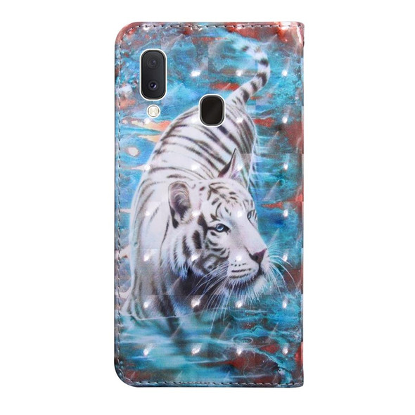3D Painting Pattern Coloured Drawing Horizontal Flip TPU + PU Leatherette Case with Holder & Card Slots & Wallet - Galaxy A20E(Tiger)