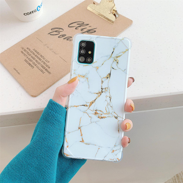 Four Corners Anti-Shattering Flow Gold Marble IMD Phone Back Cover Case - Samsung Galaxy S20 Plus(White LD2)