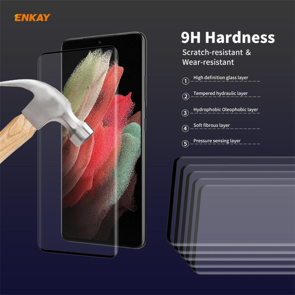 5 PCS - Samsung Galaxy S21 Ultra ENKAY Hat-Prince 0.26mm 9H 3D Explosion-proof Full Screen Curved Heat Bending Tempered Glass Film