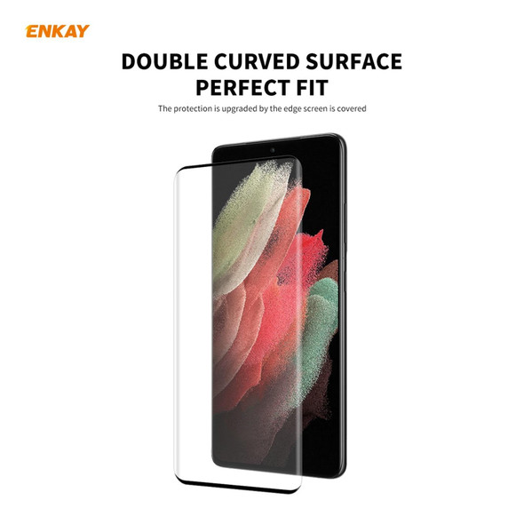 1 PCS - Samsung Galaxy S21 Ultra ENKAY Hat-Prince 0.26mm 9H 3D Explosion-proof Full Screen Curved Heat Bending Tempered Glass Film