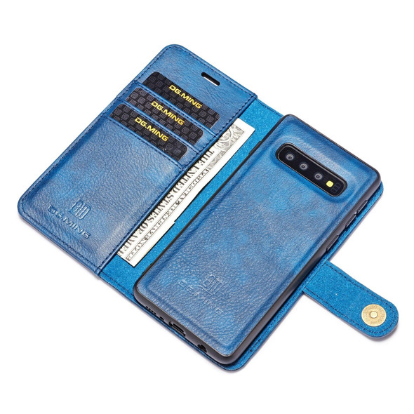 DG.MING Crazy Horse Texture Flip Detachable Magnetic Leatherette Case for Samsung Galaxy S10 Plus, with Holder & Card Slots & Wallet(Blue)