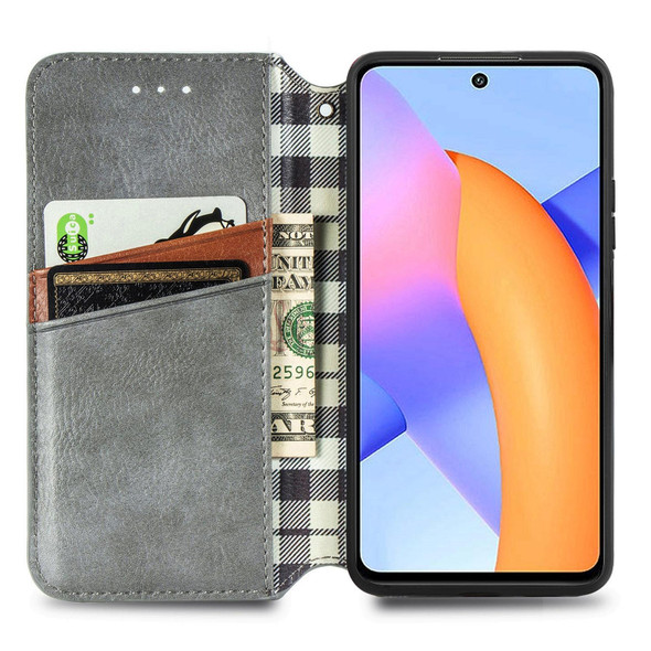 Huawei Honor 10 X Lite Cubic Grid Pressed Horizontal Flip Magnetic PU Leather Case with Holder & Card Slots & Wallet(Gray)