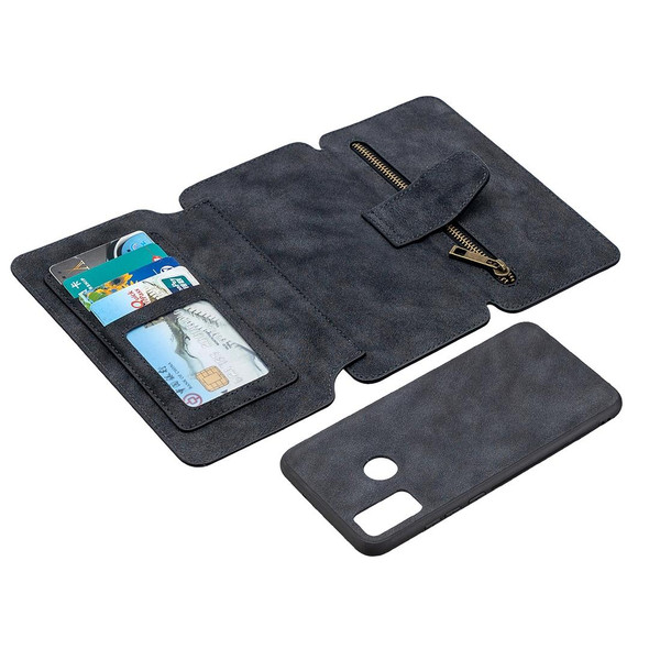 Huawei Honor 9X Lite Detachable Frosted Magnetic Horizontal Flip Leather Case with Card Slots & Holder & Zipper Wallet & Photo Frame(Black Blue)