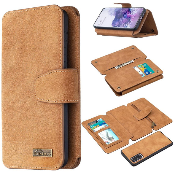 Samsung Galaxy S20 Detachable Frosted Magnetic Horizontal Flip PU Leather Case with Card Slots & Holder & Zipper Wallet & Photo Frame(Brown)