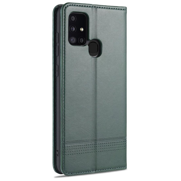 Samsung Galaxy A21s AZNS Magnetic Calf Texture Horizontal Flip Leather Case with Card Slots & Holder & Wallet(Dark Green)