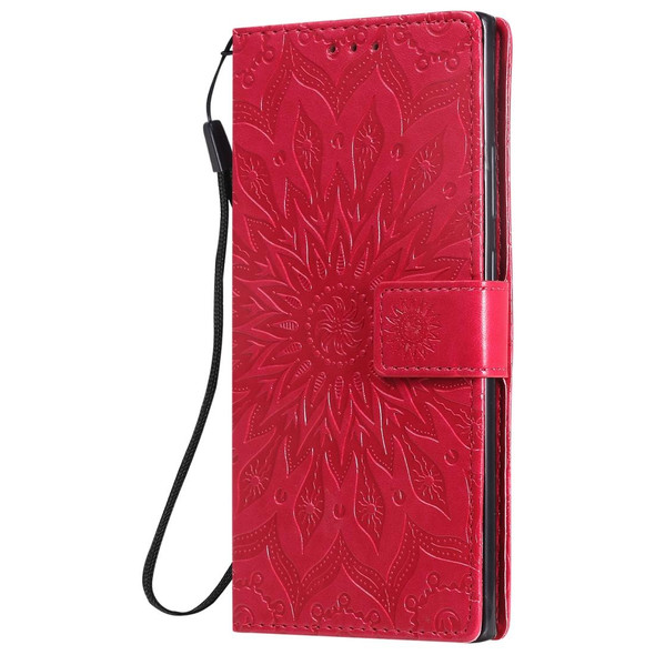 Samsung Galaxy Note20 Ultra Embossed Sunflower Pattern Horizontal Flip PU Leather Case with Holder & Card Slots & Wallet & Lanyard(Red)