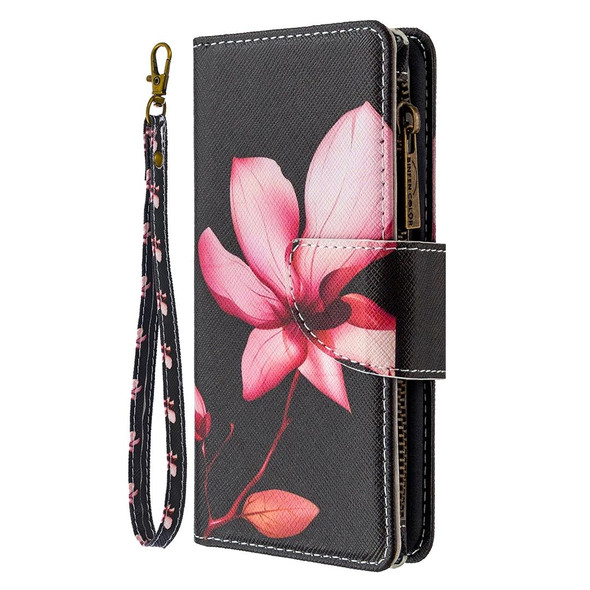 Samsung Galaxy A21s Colored Drawing Pattern Zipper Horizontal Flip Leather Case with Holder & Card Slots & Wallet(Lotus)