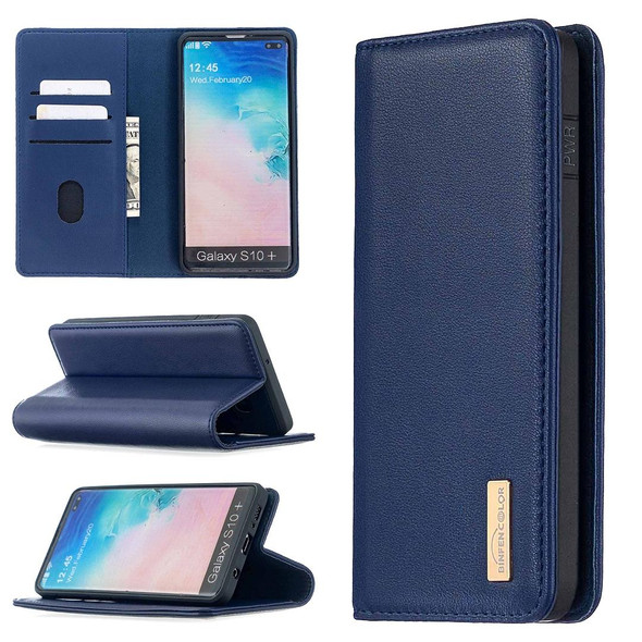 Samsung Galaxy S10+ 2 in 1 Detachable Magnetic Horizontal Flip Genuine Leather Case with Holder & Card Slots & Wallet(Blue)