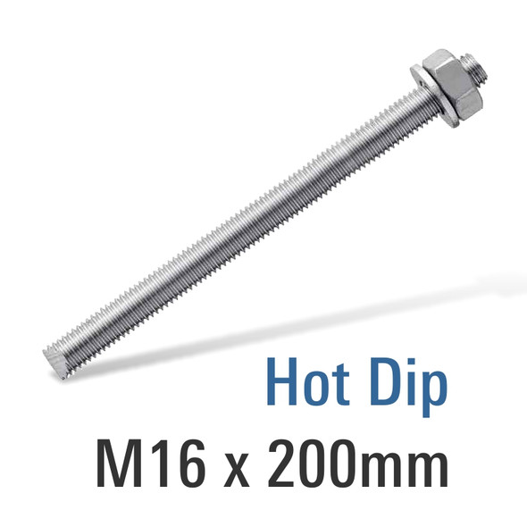 8.8 HOT DIP  GALV STUD M16X200 WITH NUT AND WASHER