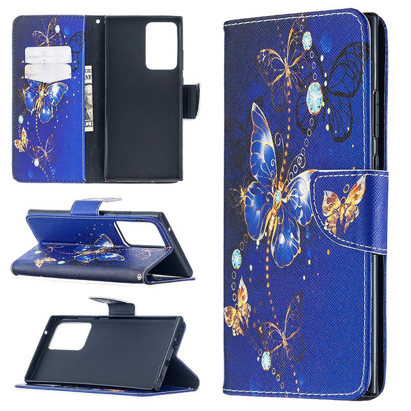 Samsung Galaxy Note20 Ultra Colored Drawing Pattern Horizontal Flip Leather Case with Holder & Card Slots & Wallet(Purple Butterfly)
