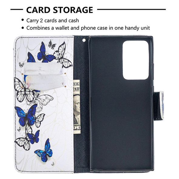 Samsung Galaxy Note20 Ultra Colored Drawing Pattern Horizontal Flip Leather Case with Holder & Card Slots & Wallet(Butterflies)