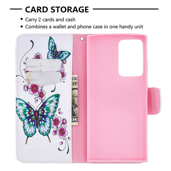 Samsung Galaxy Note20 Ultra Colored Drawing Pattern Horizontal Flip Leather Case with Holder & Card Slots & Wallet(Peach Blossom and Butterfly)