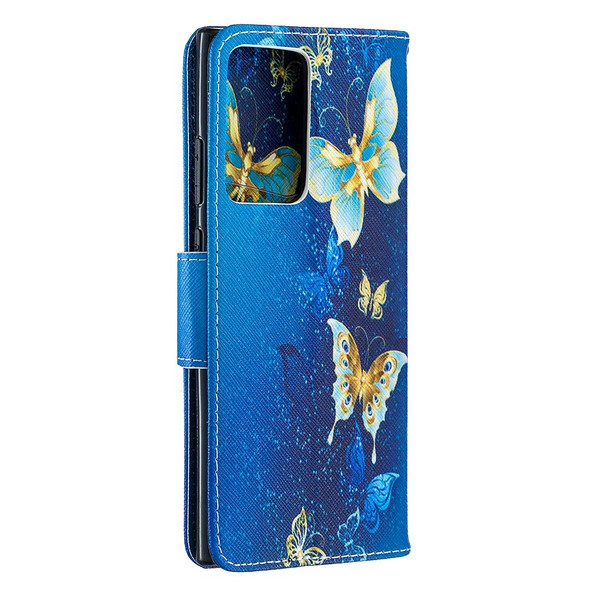 Samsung Galaxy Note20 Ultra Colored Drawing Pattern Horizontal Flip Leather Case with Holder & Card Slots & Wallet(Gold Butterfly)