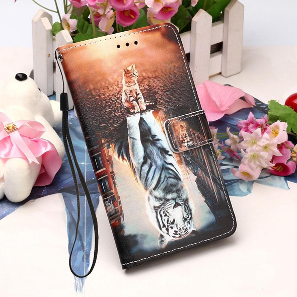 Samsung Galaxy Note20 Ultra Colored Drawing Pattern Plain Weave Horizontal Flip Leather Case with Holder & Card Slot & Wallet & Lanyard(Cats And Tigers)