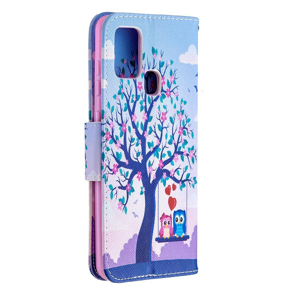 Samsung Galaxy A21s Colored Drawing Horizontal Flip Leather Case with Holder & Card Slots & Wallet(Two Owls)