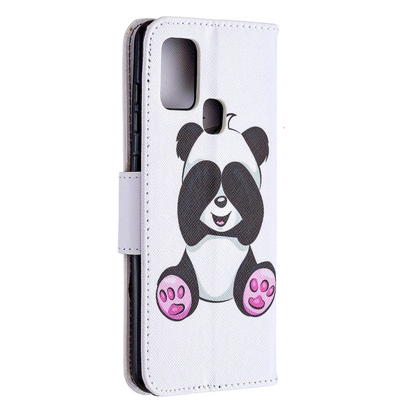 Samsung Galaxy A21s Colored Drawing Horizontal Flip Leather Case with Holder & Card Slots & Wallet(Panda)