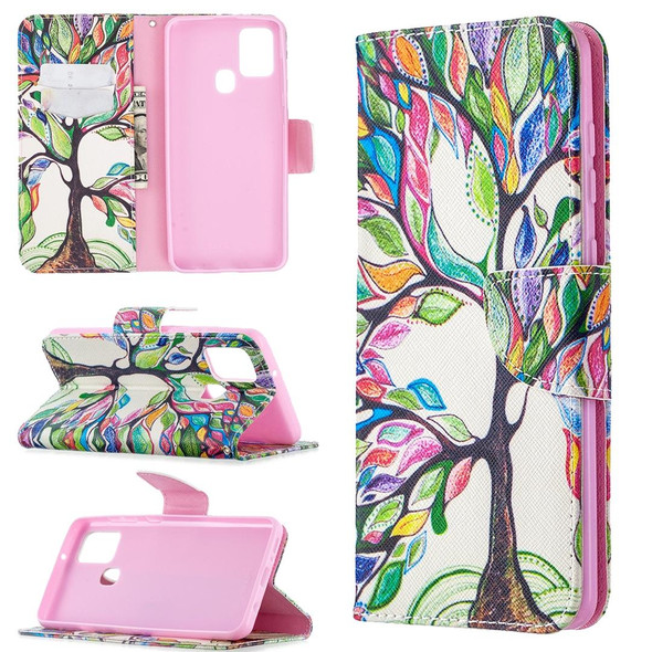 Samsung Galaxy A21s Colored Drawing Pattern Horizontal Flip Leather Case with Holder & Card Slots & Wallet(Life Tree)