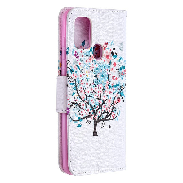 Samsung Galaxy A21s Colored Drawing Pattern Horizontal Flip Leather Case with Holder & Card Slots & Wallet(Little Tree)