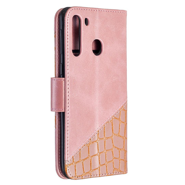 Samsung Galaxy A21 Matching Color Crocodile Texture Horizontal Flip PU Leather Case with Wallet & Holder & Card Slots(Rose Gold)