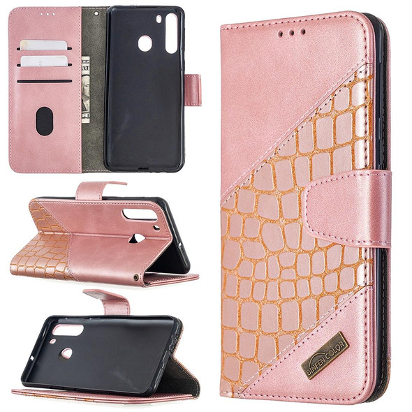 Samsung Galaxy A21 Matching Color Crocodile Texture Horizontal Flip PU Leather Case with Wallet & Holder & Card Slots(Rose Gold)