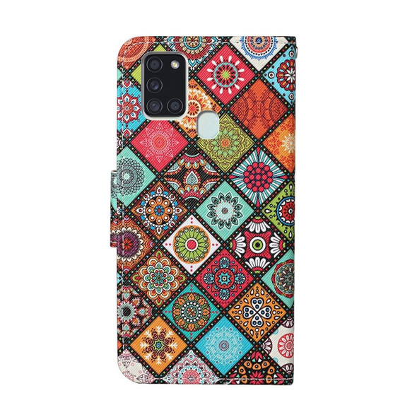 Samsung Galaxy A21s Colored Drawing Pattern Horizontal Flip Leather Case with Holder & Card Slots & Wallet(Rhombus)
