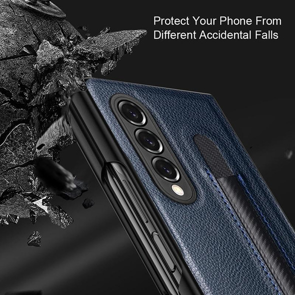 Samsung Galaxy Z Fold3 5G Litchi Pattern Foldable Protective Case with Pen Slot(Grey)